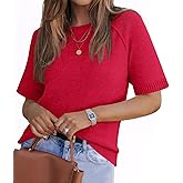 ZDC Women's Short Sleeve Sweaters 2025 Fall Lightweight Loose Fit Knit Pullover Tops
