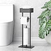 Toilet Paper Holder Free Standing - Toilet Paper Stand with Shelf - Storage for 4 Rolls- Bathroom Organizers, No Drill, for Large Toilet Rolls, 29.7 inch*12.6 inch (Matte Black)