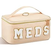 Geetery Clear Makeup Bag Chenille Letter Meds Bag Travel Cases Preppy Patch with Zipper, Portable Cosmetic Toiletry Storage case for Women(Meds,Cream)