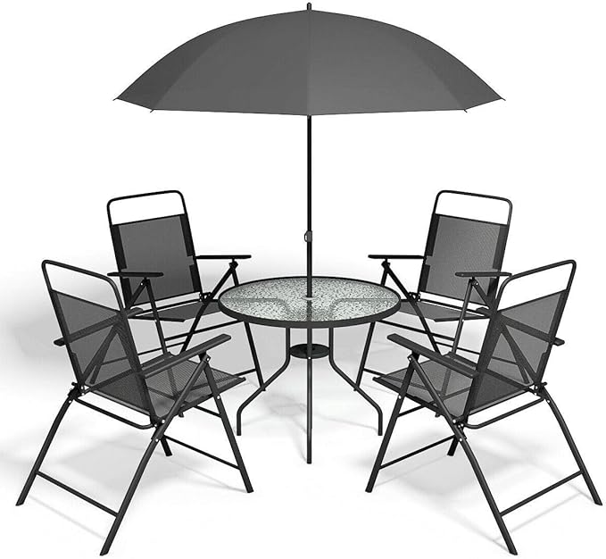 Lapha' Mesa Redonda de Acero Templado de Vidrio para 4 sillas para