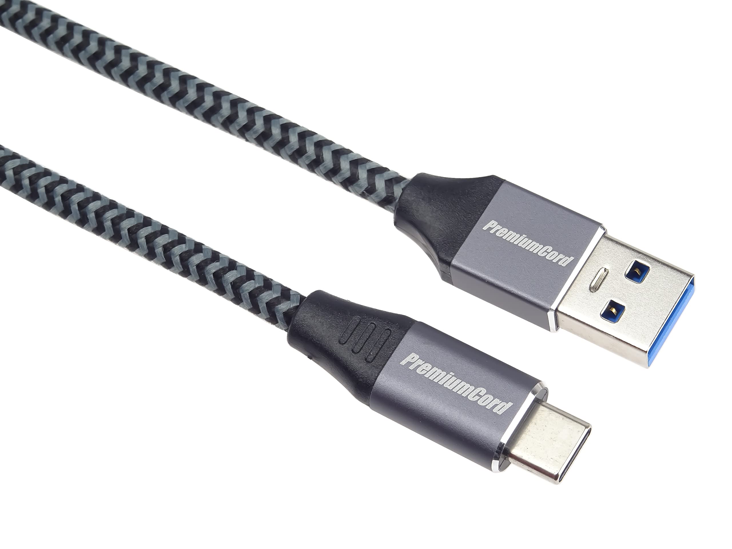 PremiumCord USB-C to USB 3.0 Connection Cable 2 m, Data Cable SuperSpeed up to 5 Gbit/S, Quick Charge up to 3 A, USB 3.1 Generation 1 Type C Plug, Textile Cable Braid, Colour Black, Length 2 m