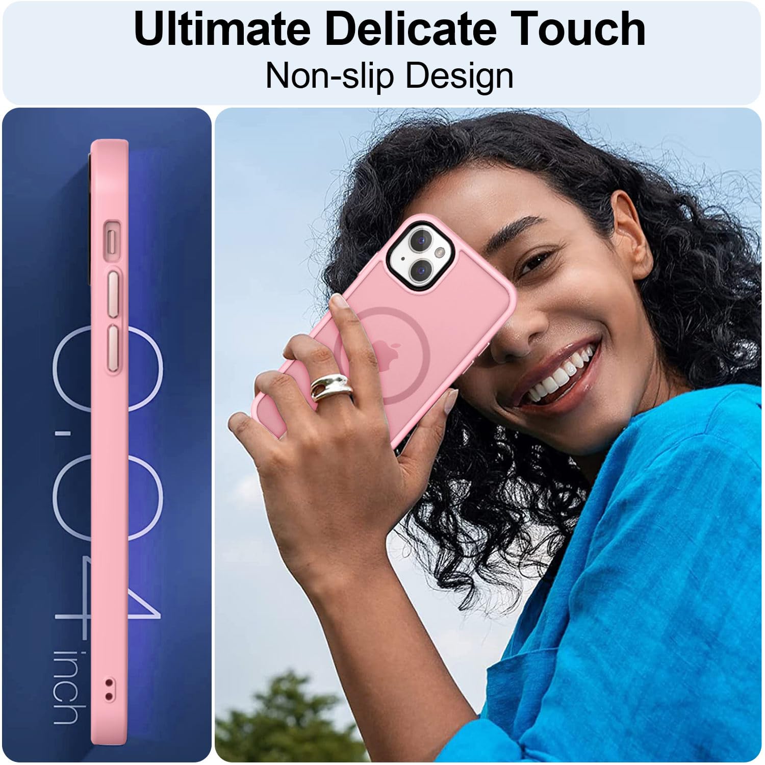 MOCCA Strong Magnetic for iPhone 13 Case, [Compatible with Magsafe][Screen Protector+Camera Lens Protector] Translucent Matte Back Slim Shockproof Case for iPhone 13 Phone Case 6.1", Pink - Image 6