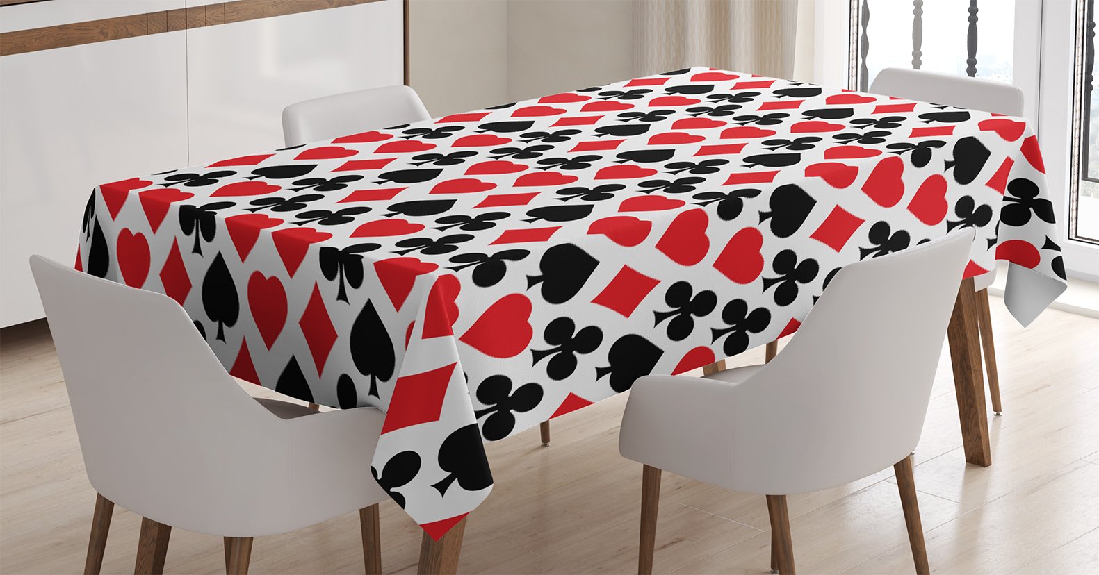 Casino Decorations Tablecloth by Ambesonne, Card Suits Pattern with