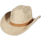 GEMVIE Suede Cowboy Hat for Men Women Roll up Brim Cowgirl Hat Classic Country Cowboy Hat