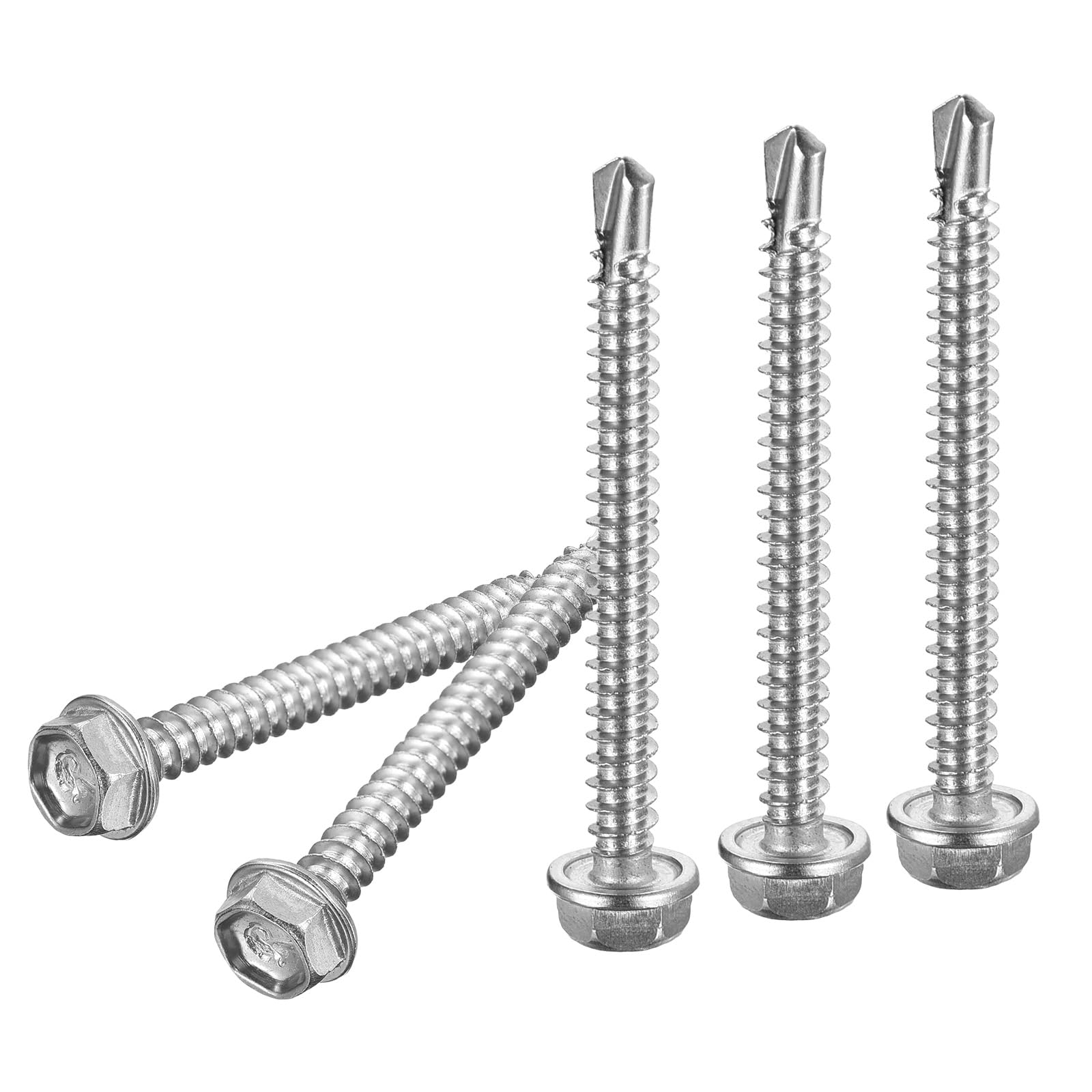 DTGN #8x2" Hex Washer Head Self Drilling Screws - 50Pack - Good for Machine - 410 Stainless Steel - Self Tapping Sheet Metal Screws