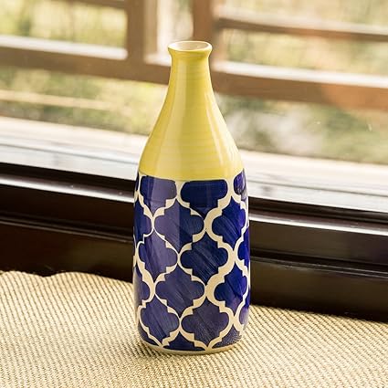 ExclusiveLane The Slender-Neck Vase Handpainted in Ceramic (10 Inch) -Table Top Decorative Vases Flower Vase Flower Pots Home Decorative Items Flower Vases for Living Room Bedroom