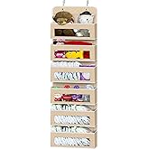 Simple Houseware 6 Clear Window Pocket Over Closet Door Storage Hanging Organizer for Bedroom, Bathroom, Pantry, Beige