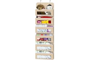 SIMPLE HOUSEWARE 6 Clear Window Pocket Over Closet Door Storage Hanging Organizer for Bedroom, Bathroom, Pantry, Beige