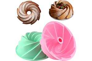 HUAKENER Large Fluted Pan (2 Pack) - Nonstick Fluted Tube Pan, Round Silicone Mold for Cake, Brownie, Cornbread, Jello