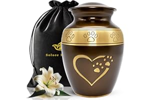 SOLACE FOREVER Medium Urns for Pet Ashes - Pet Cremation Urn for Dogs & Cats - Honor Your Loved Furry Friend with Pet Ashes Urn - Pet Memorial Urn for Dogs & Cats - Paw Print Urn for Pets (Brown, Medium)