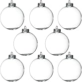 4E's Novelty 12-Pack 3.15 Inch Clear Glass Christmas Ornament Balls - Fillable with Hanging Cord, DIY Glass Ornaments for Xmas Tree