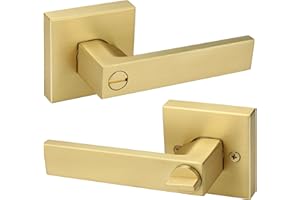 Gaurqiah Privacy Brushed Gold Door Handles, Heavy Duty Gold Interior Door Lever,Reversible Square Door Lever for Bathroom,Satin Brass