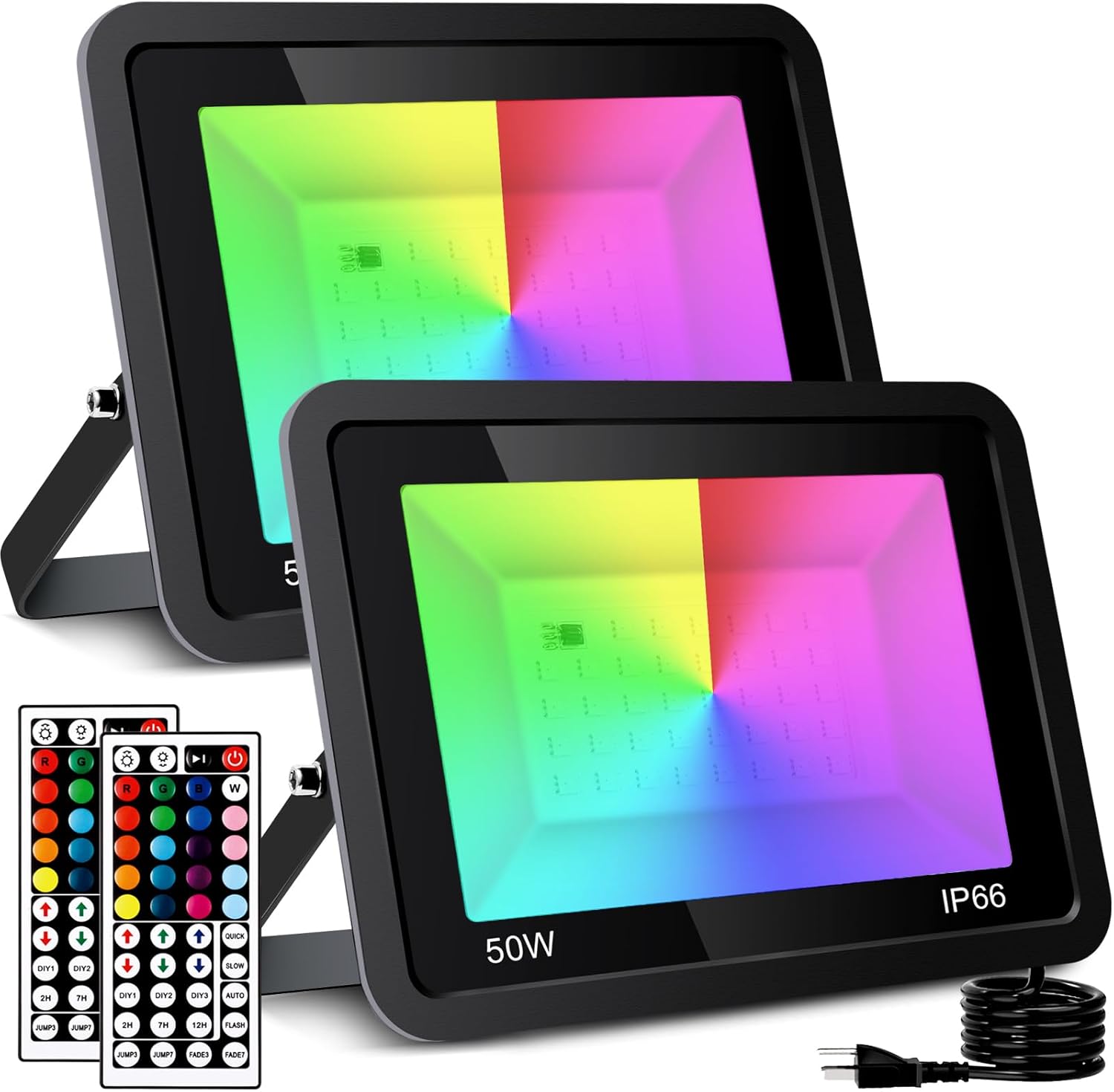 Lighting - LKXDOV RGB Lights, 500W Equivalent Party Stage LED Flood Lights with 44-Key Remote Control IP66 Waterproof, DIY Scenes Timing Uplights for Halloween Outdoor Decoration and Christmas Lights(2 Pack)