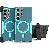 showdd Designed for Samsung Galaxy S25 Ultra Case,Magnetic,Double Protection,Tough Durable,No Fading,No Yellowing,Non-Slip,Dustproof,Compatible with MagSafe,Detachable Back Clip,Lake Blue