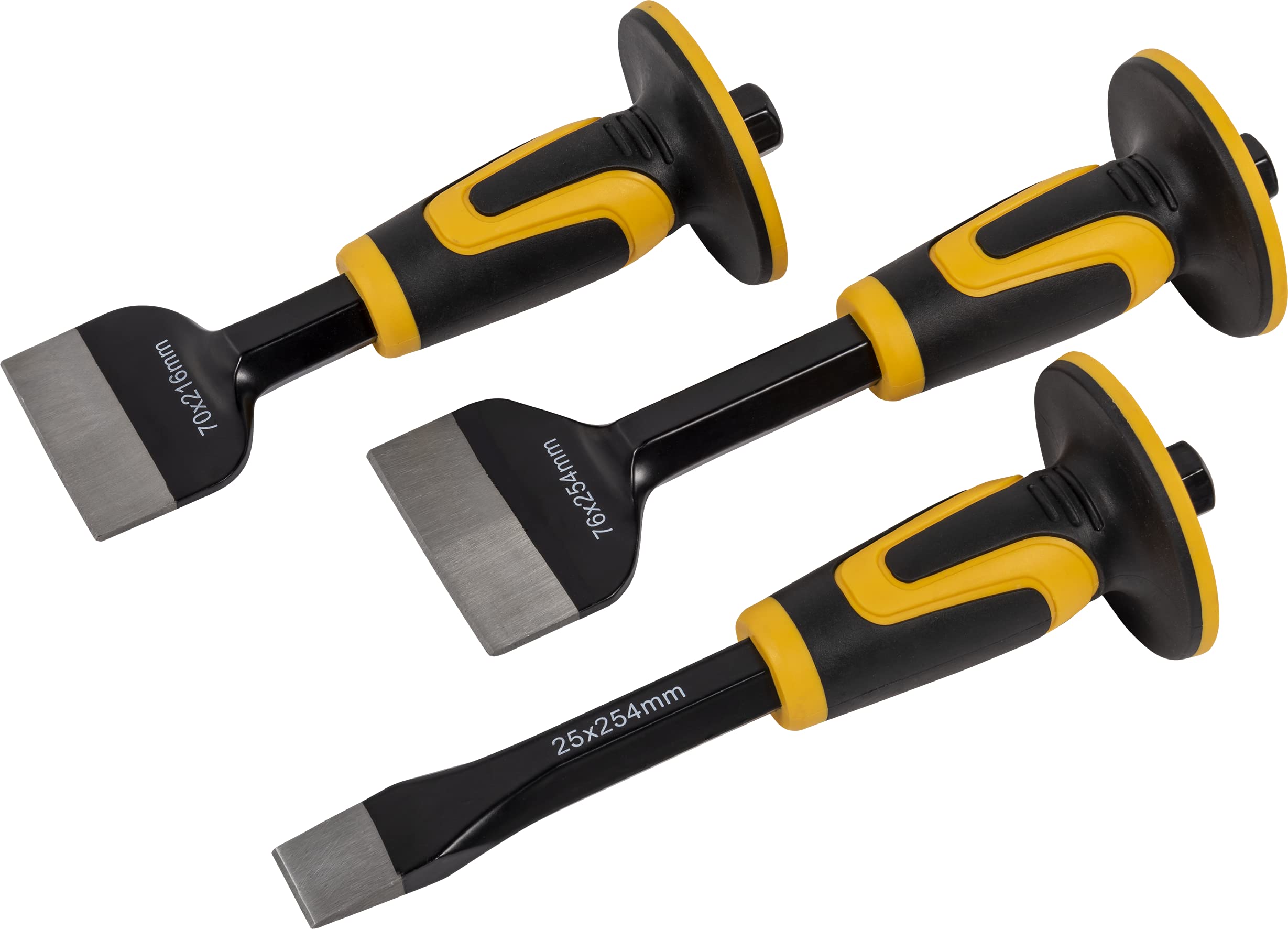 Roughneck ROU31970 Bolster & Chisel Set- 3 Piece Including: Brick Bolster 70x216mm (2¾x8½ in) Electrician’s Bolster 76x254mm (3x10 in)& Cold Chisel 25x254mm (1x10in)
