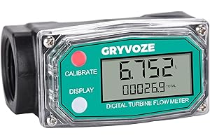 GRYVOZE 1 Inch PP Digital Turbine Flow Meter, 9-100 LPM Inline NPT Thread Flowmeter for Urea, Chemicals, Acid and Alkaline Li