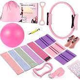 Qinkada Pilates Kit, Pilates Equipment Home Set with 15" Pilates Ring | Workout Essentials with Yoga Ball, Resistance Bands, Figure 8 Resistance Band, Arm Exerciser, Yoga Strap, Socks, Bag