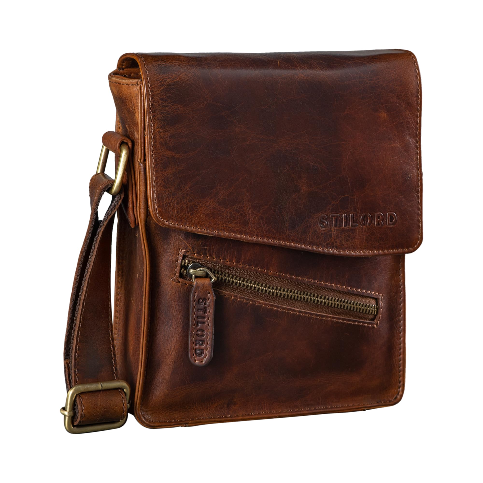 STILORD "Steve" Mens Leather Messenger Bag Brown Small Shoulder Bag for Men Vintage Cross Body Bag for 8 inch Tablets Satchel Genuine Leather Colour:Florida - Brown
