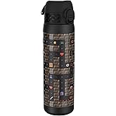 ION8 Steel Water Bottle, 600 ml/20 oz, Leak Proof, Easy to Open, Secure Lock, Dishwasher Safe, Flip Cover, Fits Cup Holders, Carry Handle, Durable, Scratch Resistant, Raised Print, Gaming Design