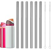 Lyreh 6pcs Stainless Steel Water Bottle Straws for Owala Water Bottle 24oz/32oz, Reusable Metal Straw Replacement with 2pcs Straw Clean Brushes Accessories Part (Silver)