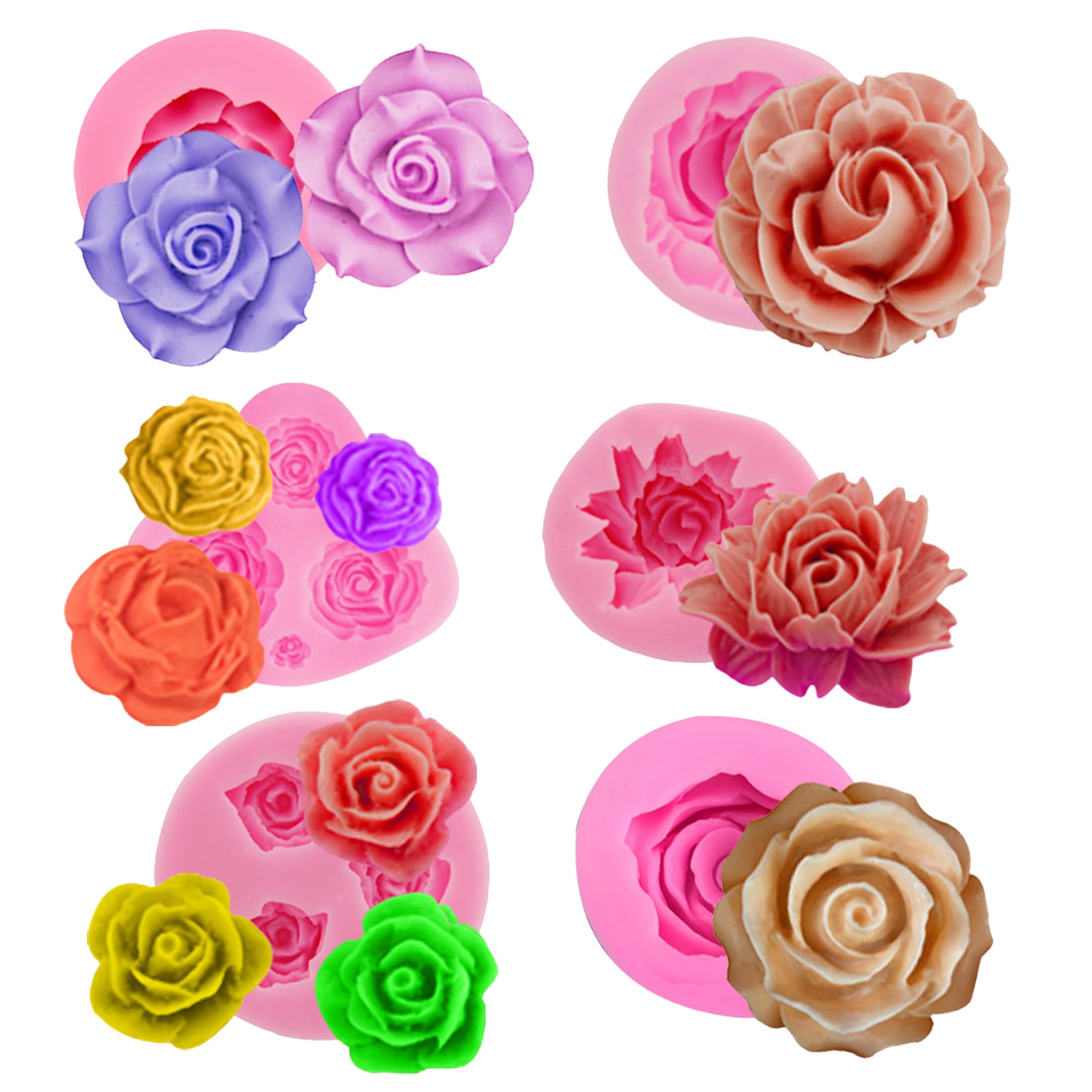 Photo 1 of 6 Pack Flower Molds - Peony, Rose, Sunflower, Animal Shapes - Resin Casting & Candle Making Molds