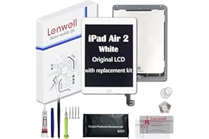 LENWELL iPad Air 2 9.7” 2014 2nd Gen True Original OEM Display Digitizer LCD Screen Replacement Touch Assembly A1566 A1567 Premium Repair Kit (White)