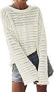Sidefeel Womens Summer Sweaters 2026 Lightweight Casual Long Sleeve Crochet Tops Hollow Out Knit Pullover Clothing