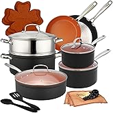 ONGIFT 24 Pcs Pots and Pans Set Nonstick, Ceramic Cookware Sets, Kitchen Cookware Sets without PFAS, PTFE or PFOA, Compatible with All Stovetops, Oven Safe,Copper