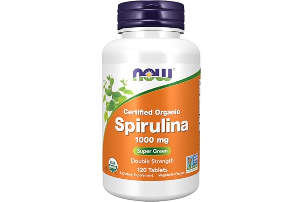 NOW Supplements, Certified Organic, Spirulina 1000 mg (Double Strength), Rich in Beta-Carotene (Vitamin A) and B-12 with natu