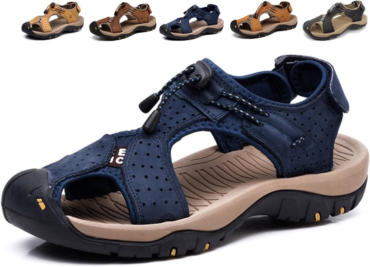 Closed Toe Men Outdoor Hiking Sandals Water Shoes Slides Traveling Walking Fishermen Leather Climbing Summer