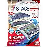 Spacesaver 4 Pack Medium Vacuum Storage Bags for Clothes - 28 x 20-Inch Vacuum Sealer Compression Bags with Hand Pump - Space