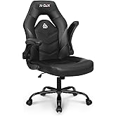 N-GEN Gaming Gaming Chair, Lumbar, PU Leather, Flip-Up Arms, Jet Black | Ergonomic High-Back Design, Adjustable Height, 360&deg; Swivel Wheels, Comfortable Seating for Office and Home