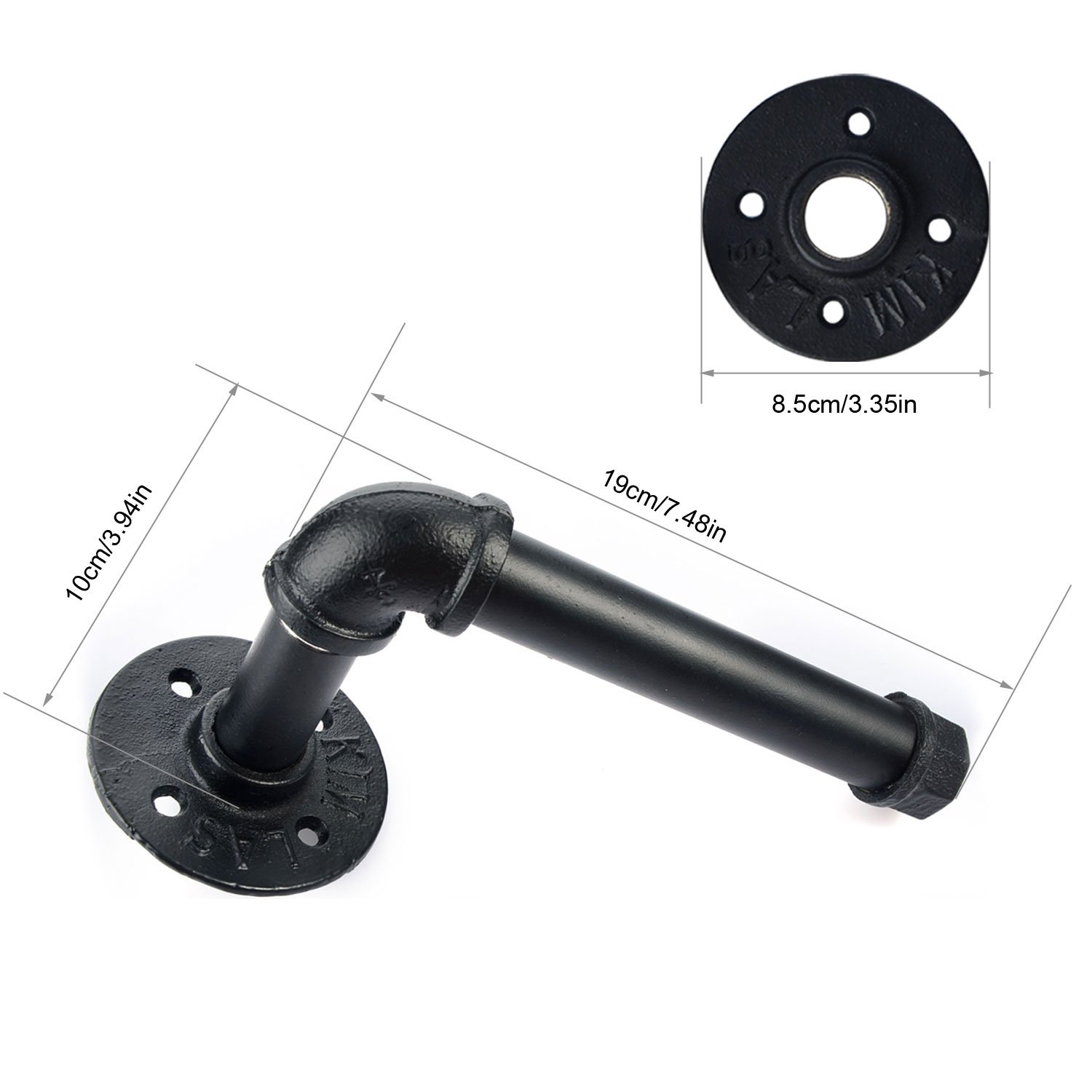 Toilet Paper Holders, Industrial Iron Pipe Shelf/ Toilet Tissue Roll Holder - with Wall Mounted Bathroom Shelf - Black