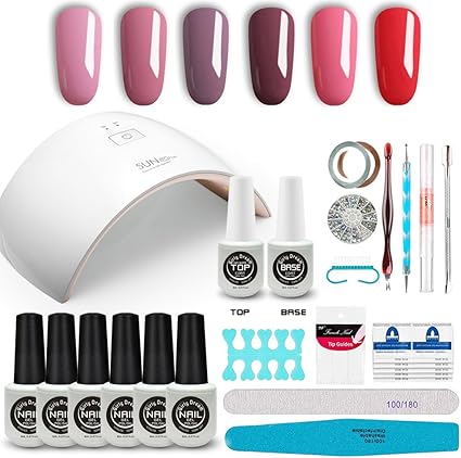 Girlydream Kit Professionnel Manicure Semi Permanent Gel Lampe Uvled 36w Sèche Ongles 6 Couleurs Vernis Gel Base Coat Top Coat Primer Complet