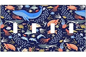 THSANJU Cartoon Pattern Underwater World Quad Toggle Light Switch Covers Decorative 4 Gang Wall Plates Cover Whale Shark Turtle Sea Animals Electrical Switchplate Faceplate for Nursery Children's Rooms Decor