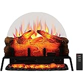 PuraFlame 24" Free Standing Electric Fireplace Log Set Insert, 750W/1500W Heater, 6 Flame Colors with 5 Brightness, Crackling Sound, Remote Control