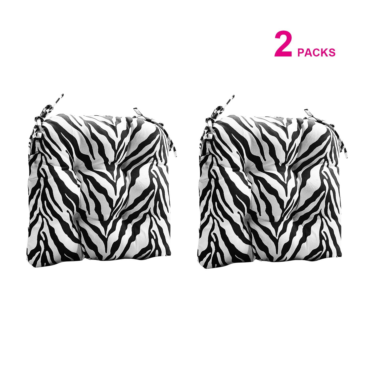 FBTS Prime Indoor Outdoor Chair Cushions (Set of 2) 16x17 Inches Patio Seat Cushions Black Zebra Pattern Square Chair Pads for Outdoor Patio Furniture Garden Home Office