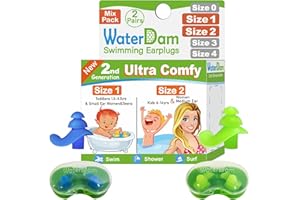 WaterDam Swimming Ear Plugs Great Waterproof Ultra Comfy Earplugs Prevent Swimmer's Ear (Size 1+2: Toddlers & Kids Teens Smal