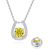 RANDES 925 Sterling Silver Horseshoe Necklace for Women Round Gemstone Birthstone Necklace Sapphire/Emerald/Ruby/CZ Horse Shoe Pendant Necklaces Jewelry Gift