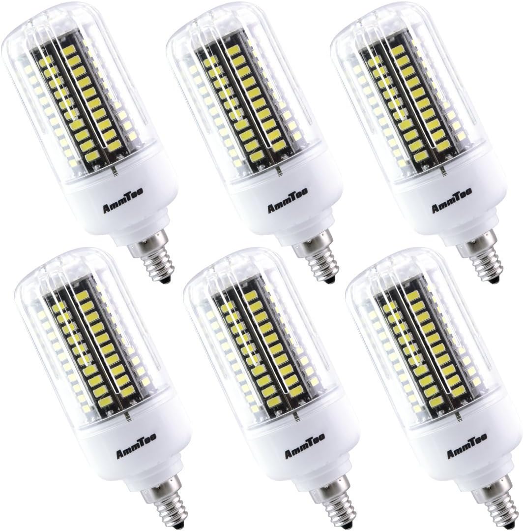 AmmToo 12W LED Corn light bulb E12 Screw Base 960LM White 4000-4500K AC85-265V 120Leds 5736SMD Pack of 6