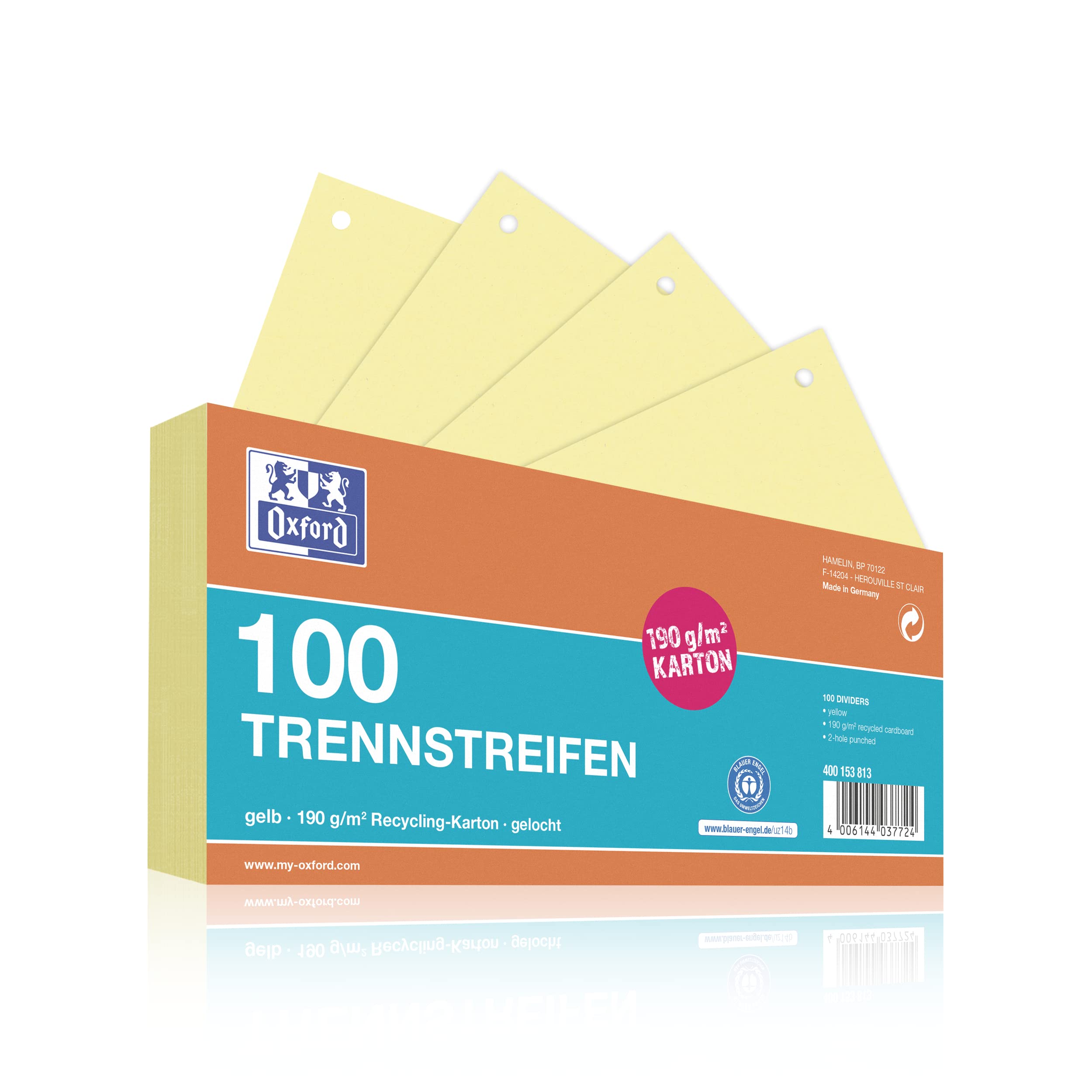 Oxford Coloured Card Divider Strips - Yellow (Pack of 100)