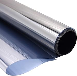 Solar Free One Way Window Film Mirror Reflective Privacy Window Tint for Home Office, UV Blocking Heat Control Glare Reduction Non-Adhesive (Dark Silver, 36in x 15ft)