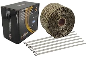 XINHAN AUTO PARTS Xinhan 2" x15ft/2" x25ft/2" x50ft/1" x15ft/1" x25ft/1" x50ft Titanium Fiber Pipe Insulation Wrap Heat Exhaust Wrap with Stainless Steel Zip Ties (2" x 15ft)