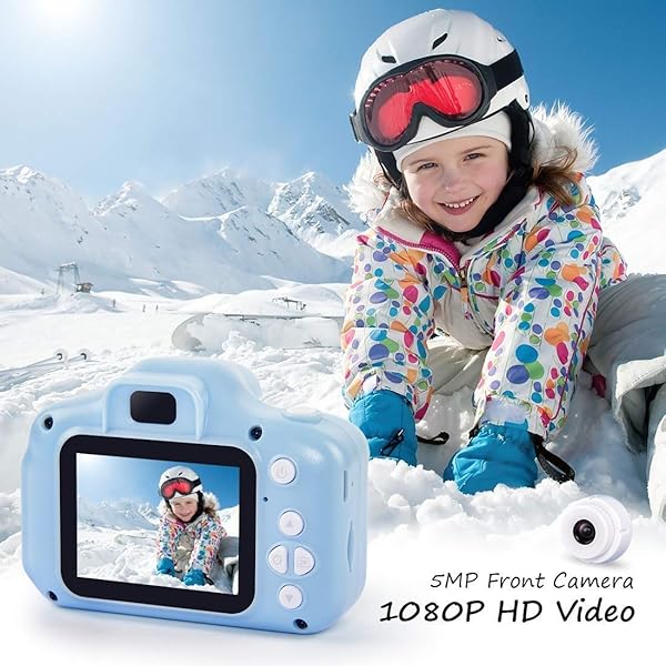 QCHEA Digital Camera for Kids 1080P HD with 2 Inch IPS Screen and 16GB SD Card for 3 10 Years Boys Girls Gift Color Blue