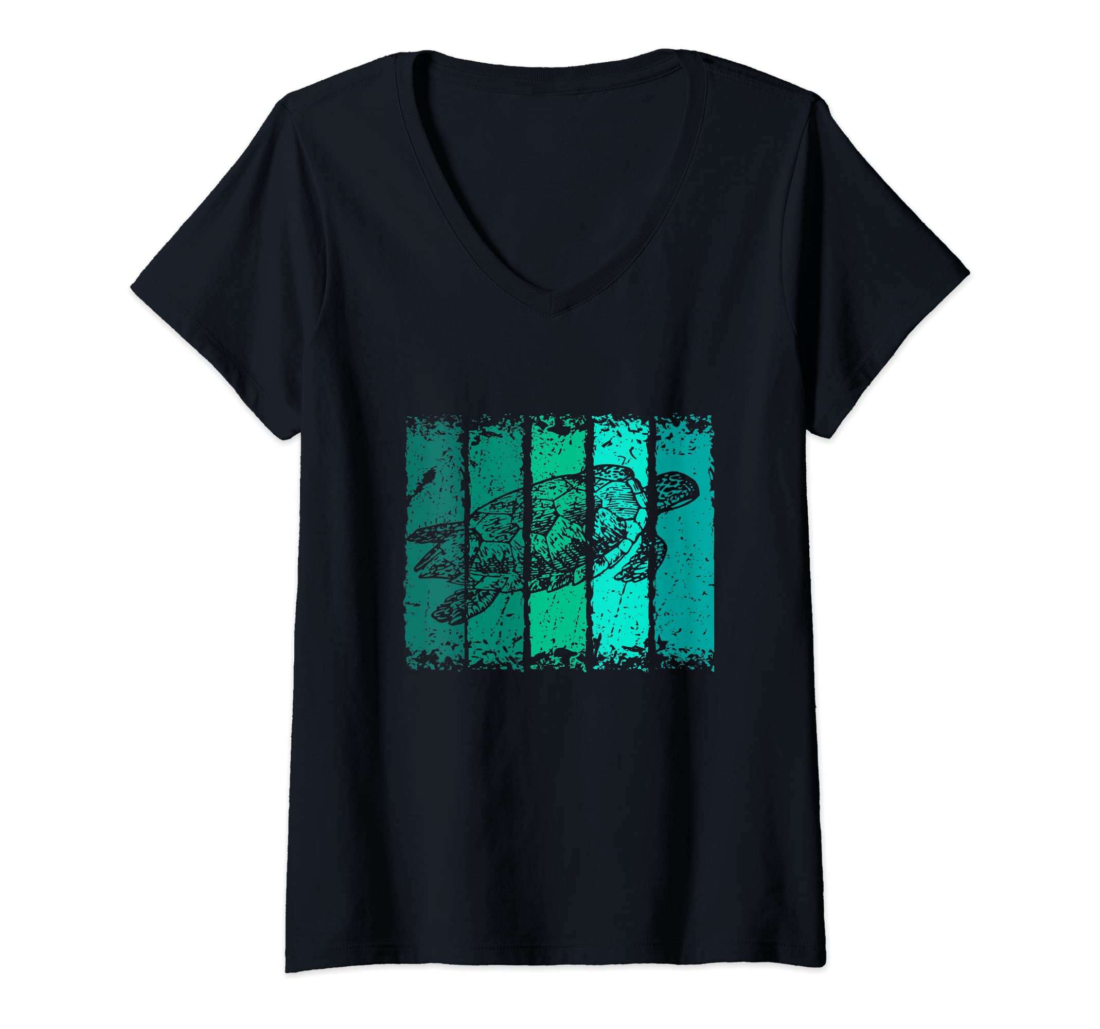 Womens SEA TURTLE TURQUOISE DIVING OCEAN V-Neck T-Shirt — image 1