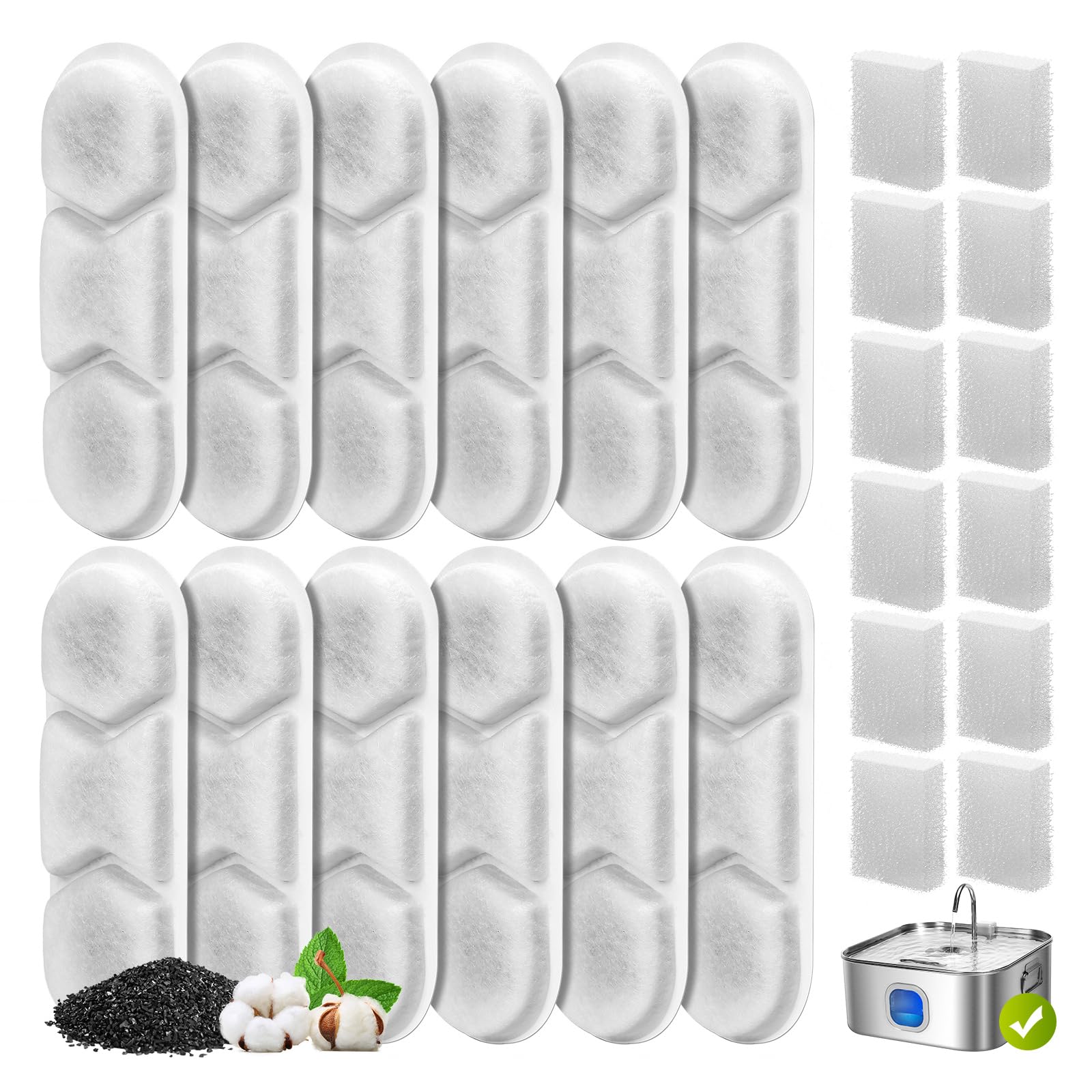 Photo 1 of 12 Pack Dog Water Fountain Replacement Filters for 410oz/3.2Gal/12L Pet Water Dispenser, ZEKIRY Pet Fountain Filter, 4-Layer Filtration Cat Drinking Bowl Filters and Pump Sponges