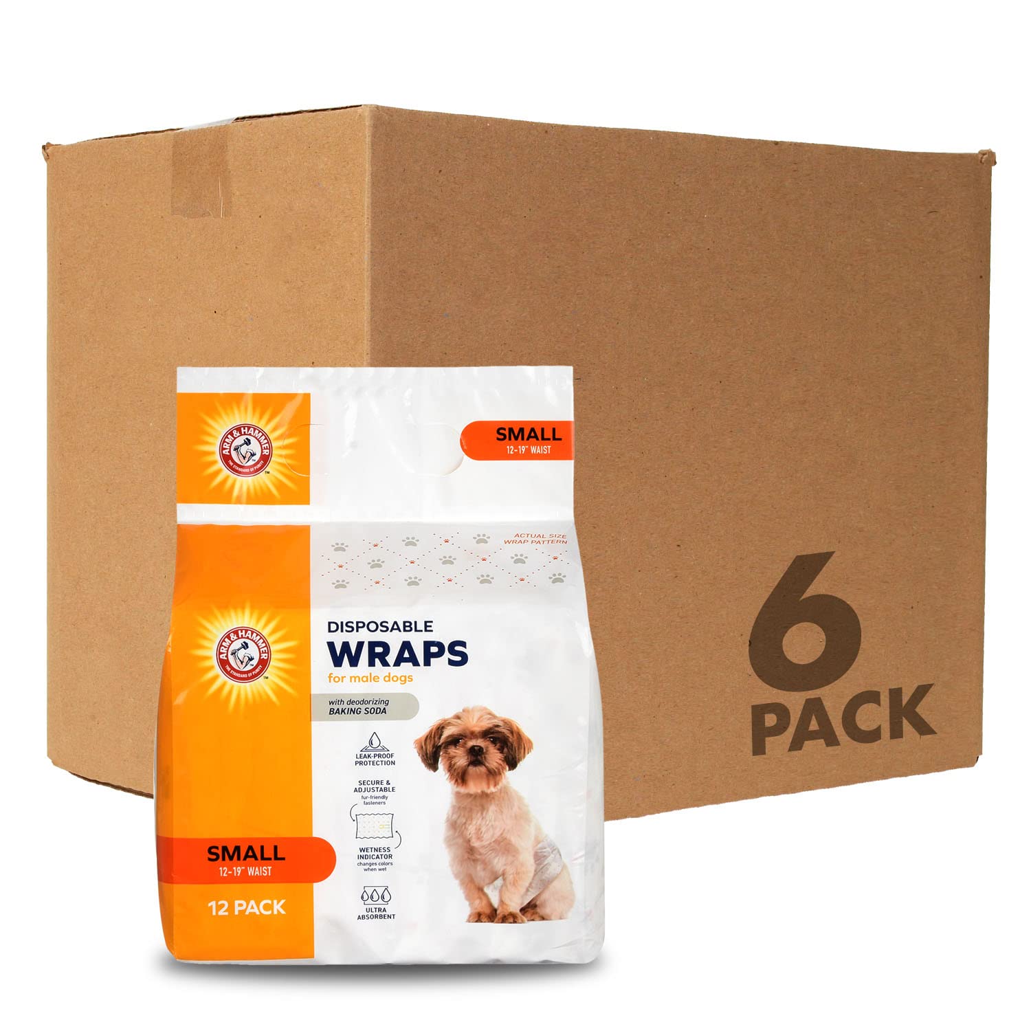 Photo 1 of Arm & Hammer for Pets Male Dog Wraps, Size Small Ultra-Absorbent, Adjustable Male Dog Diapers with Leak-Proof Protection and Wetness Indicator | Baking Soda for Odor Control (Pack 6,72 Count Total)
