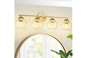 Emak Gold Vanity Light, Modern Globe Bathroom Light Fixtures, 29 Inch 4-Light Bathroom Vanity Light with Clear Glass Shade for Bathroom, VL114-GD-4