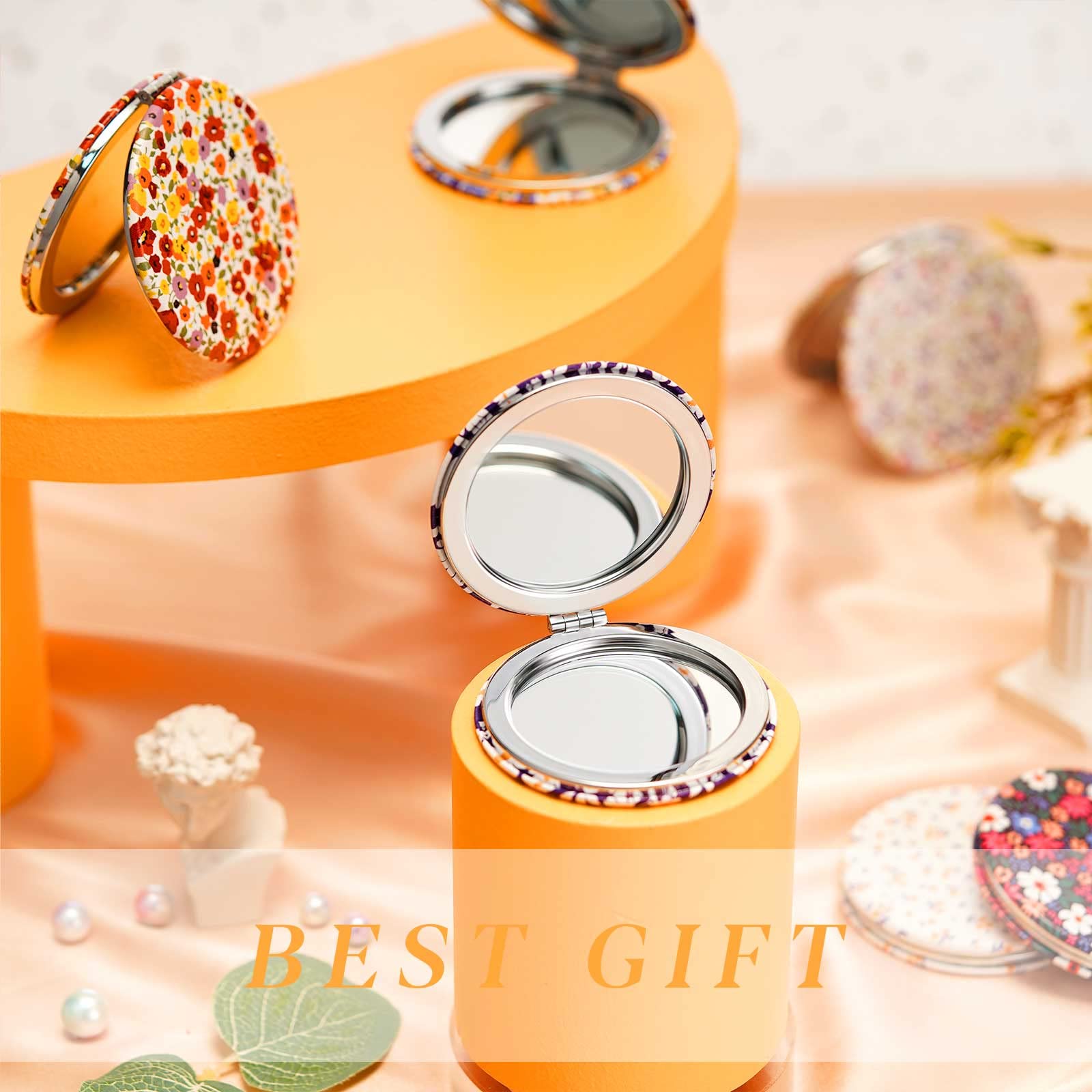 6 Pieces Daisy Pattern Pocket Mirrors for Women Floral Small Mini Compact Mirror for Purse Magnifying Travel Makeup Bags Portable Folding Sweet Gift for Friend Birthdays Party