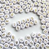 Amaney 500pcs Gold Number Beads 7x4mm Mixed Number Beads Acrylic Round Shape Loose Beads